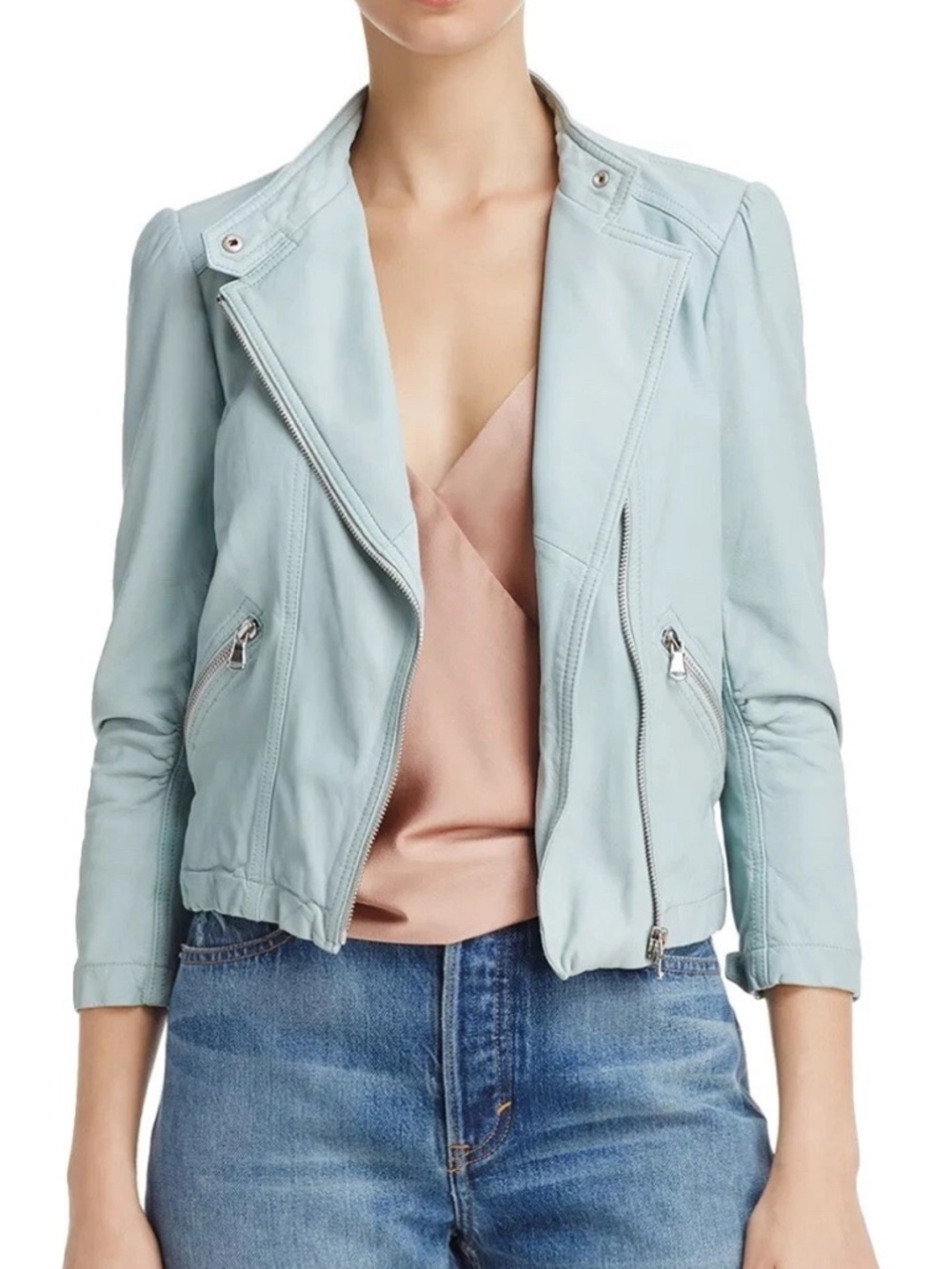 Rebecca Taylor Light Blue Leather Moto Jacket size 8